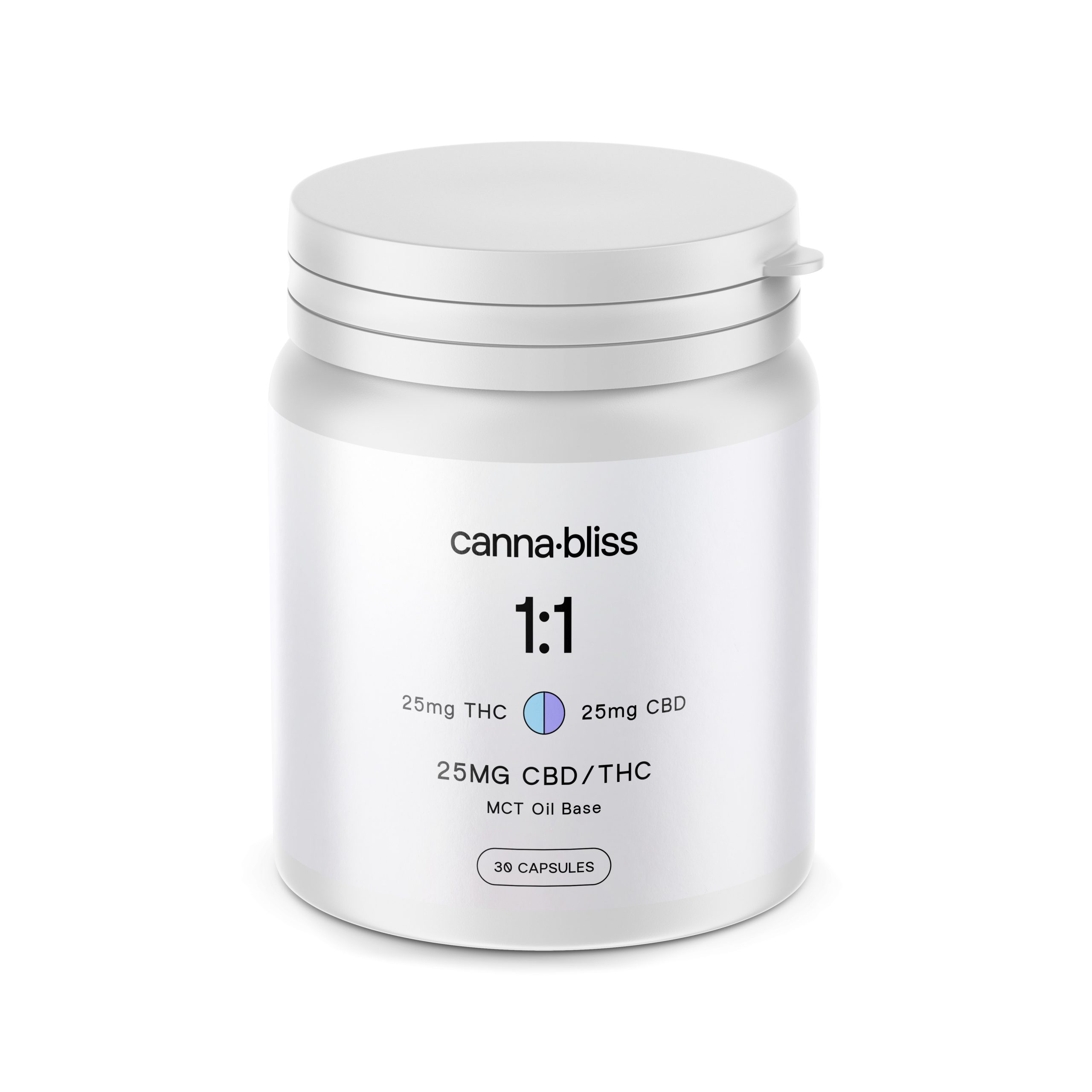 Canna Bliss 1:1 Capsules – 25mg THC/CBD (30 Pack) Capsules CBD Canna Bliss 1:1 Capsules – 25mg THC/CBD (30 Pack) Capsules CBD