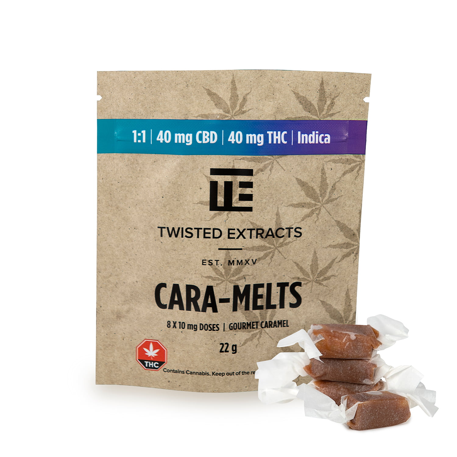 Twisted Extracts – 1:1 Indica Cara-Melts (40mg THC + 40mg CBD) Edibles anti-anxiety Twisted Extracts – 1:1 Indica Cara-Melts (40mg THC + 40mg CBD) Edibles anti-anxiety