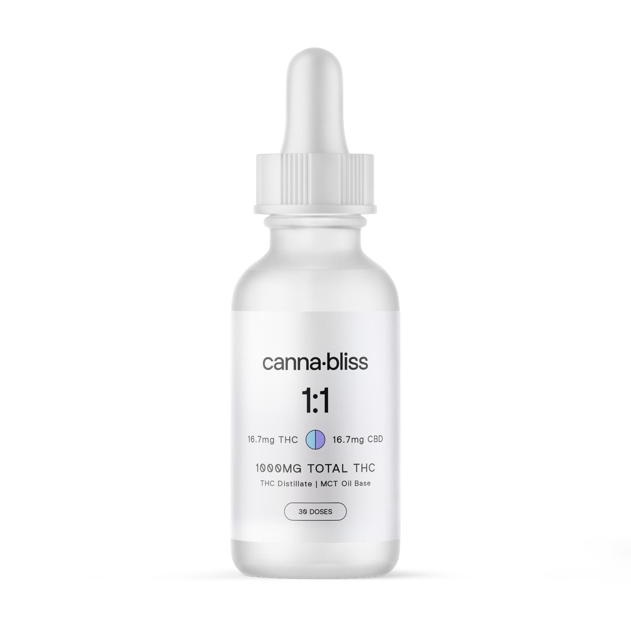 Canna Bliss Tincture 1:1 THC/CBD Tincture – (1000mg) Tinctures Canna Bliss Tincture 1:1 THC/CBD Tincture – (1000mg) Tinctures