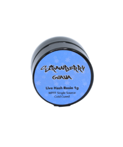Glacier Melt Strawberry Guava live hash rosin 1g jar packaging top view